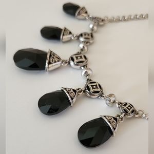 Brighton Black Crystal Glass Drop Necklace in Silver 🎁